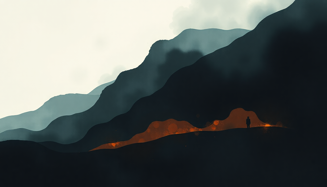 Fan-driven abstract illustration evoking the emotional arc of Funeral Pyre by Julien Baker