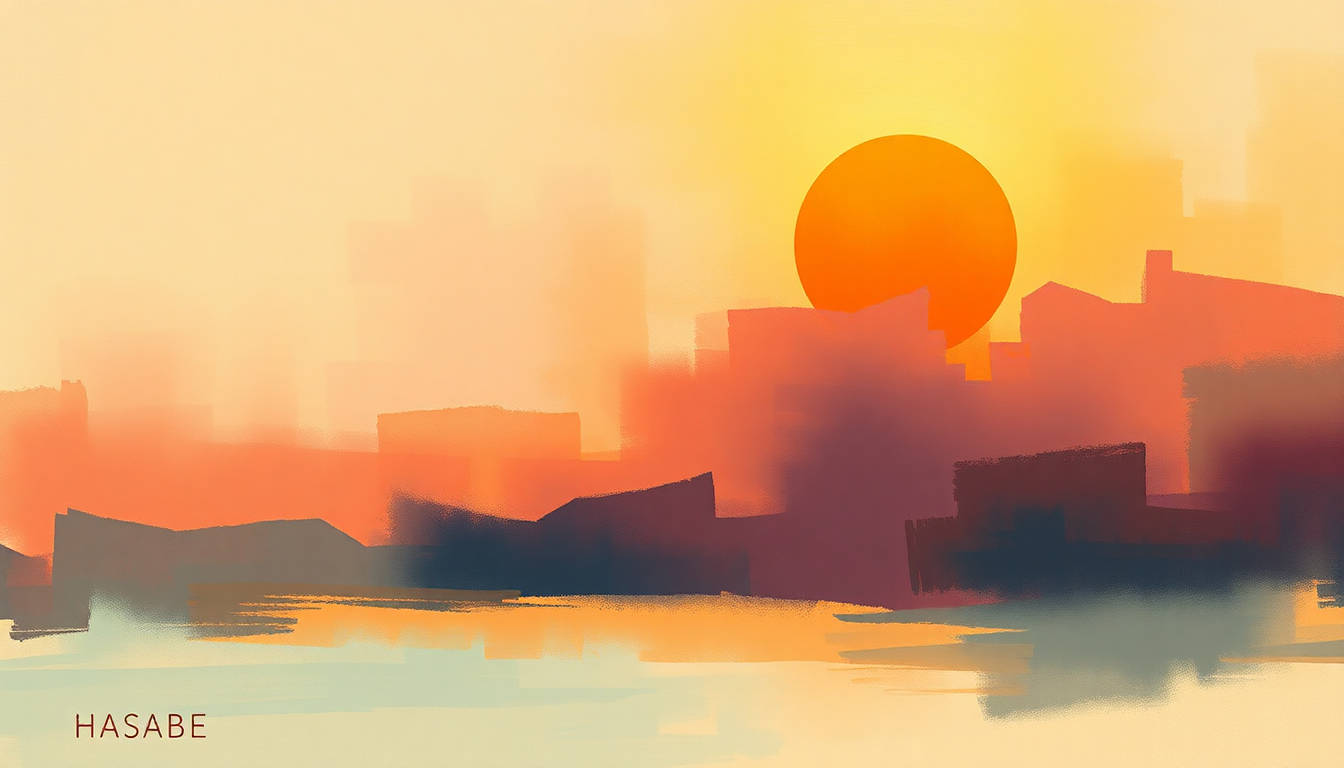 Fan-driven abstract illustration evoking the emotional arc of Hasabe by Mahmoud Ahmed