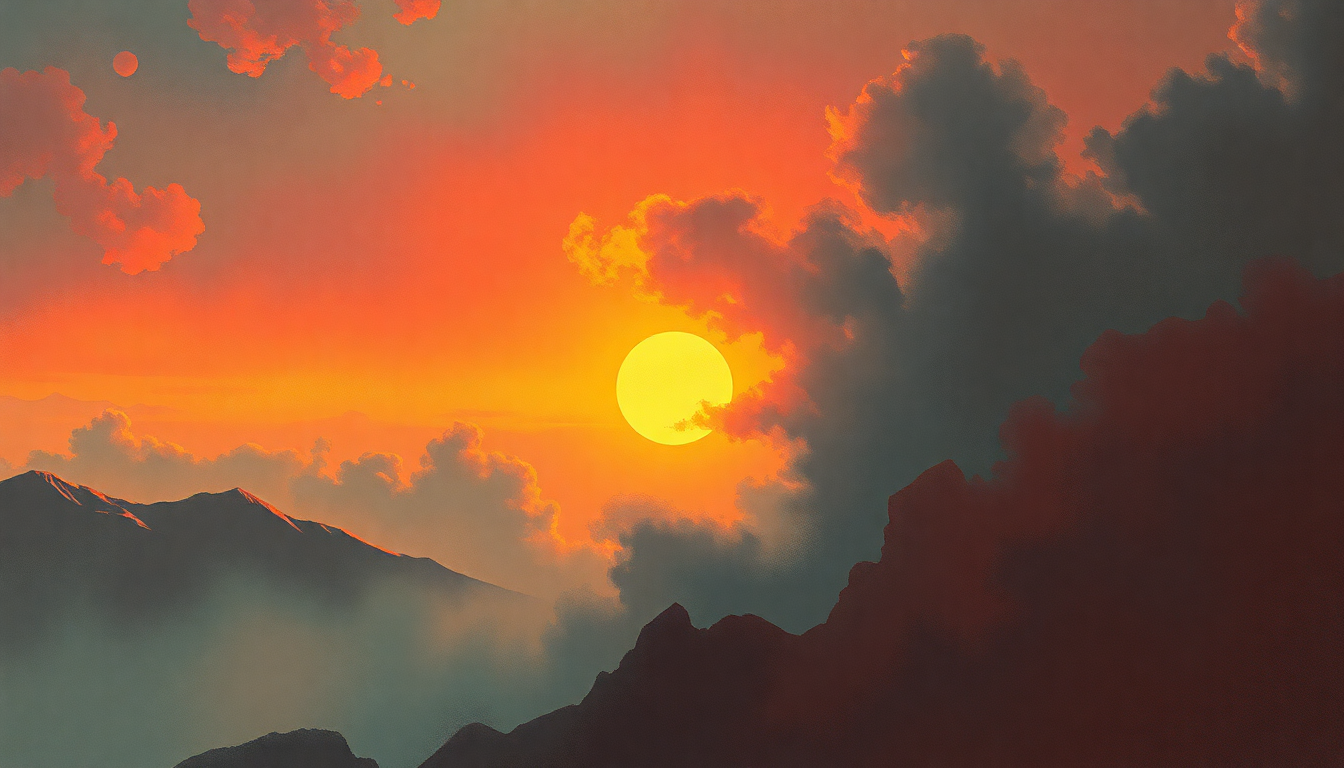 Fan-driven abstract illustration evoking the emotional arc of Heart of the Sunrise by Yes