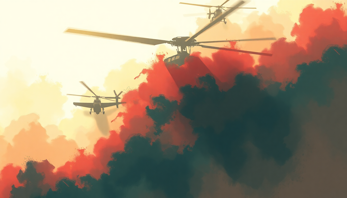 Fan-driven abstract illustration evoking the emotional arc of Helicopter by Bloc Party