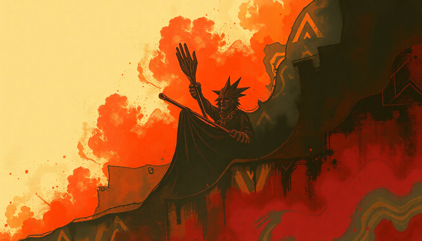 Fan-driven abstract illustration evoking the emotional arc of Hell Bent for Leather by Judas Priest