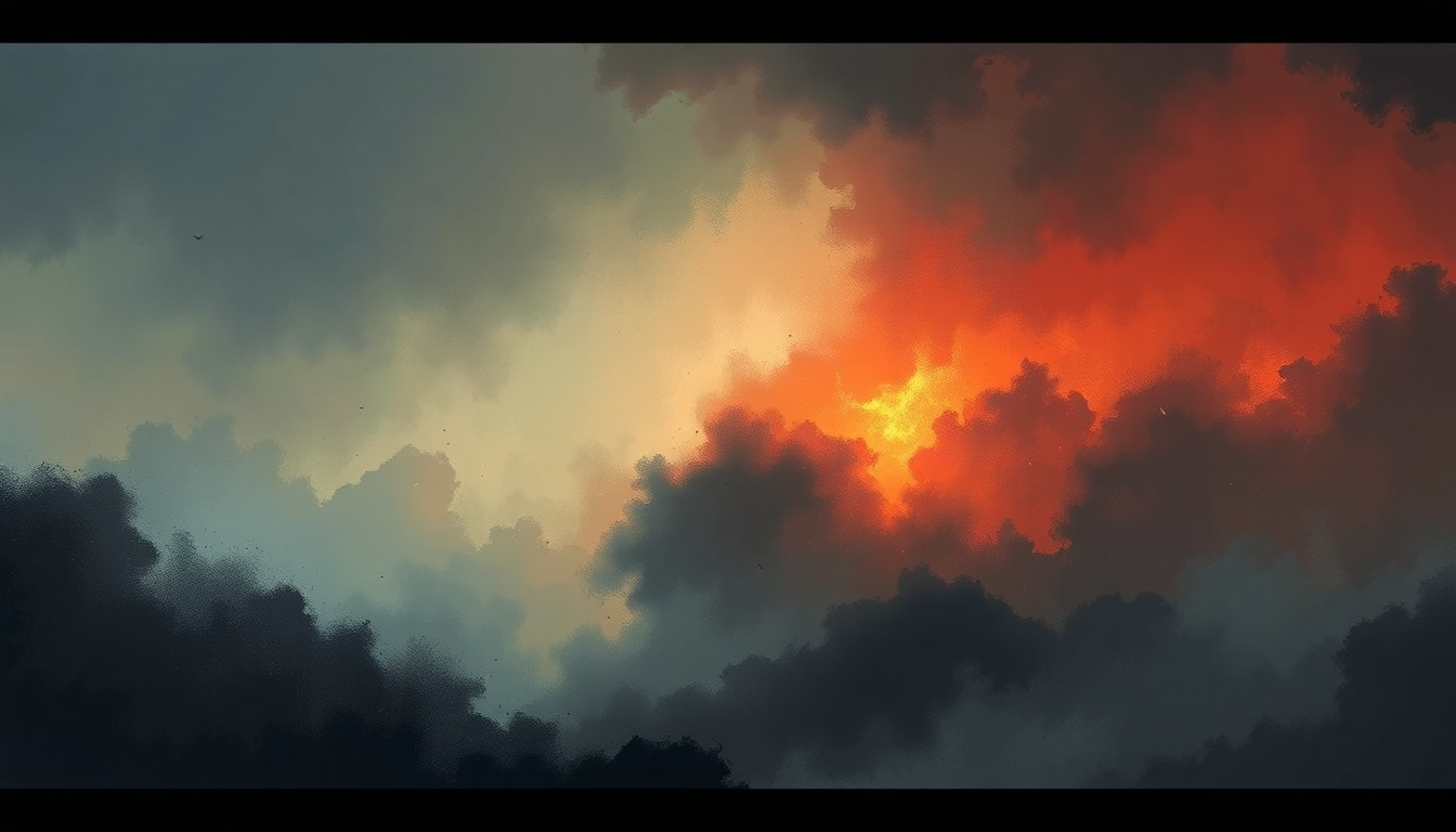 Fan-driven abstract illustration evoking the emotional arc of Hell on Earth by Iron Maiden