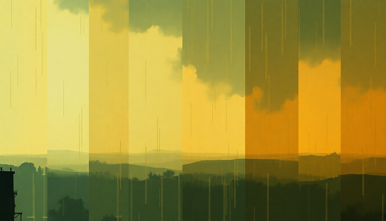 Fan-driven abstract illustration evoking the emotional arc of Here's That Rainy Day by Freddie Hubbard