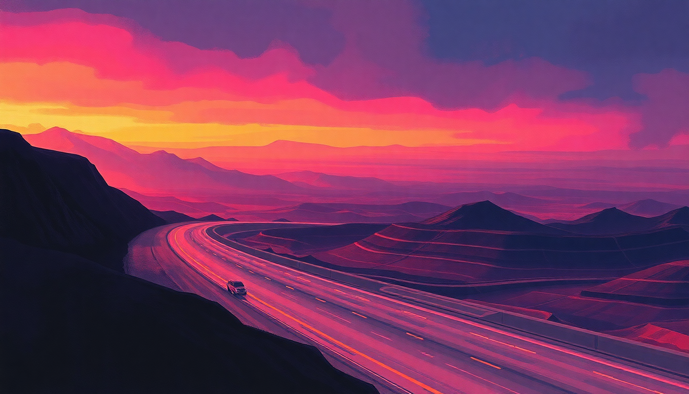 Fan-driven abstract illustration evoking the emotional arc of Highway Star by Deep Purple