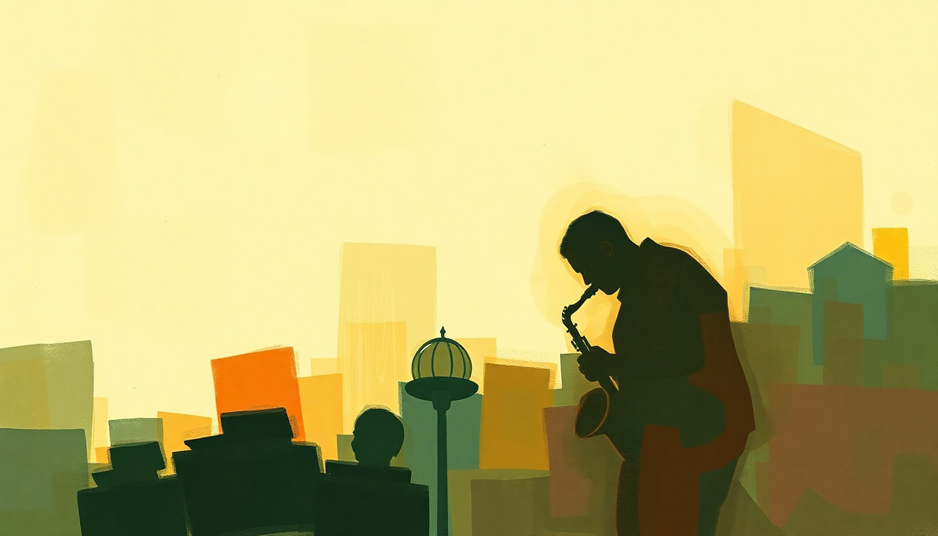 Fan-driven abstract illustration evoking the emotional arc of Hipsippy Blues by Art Blakey