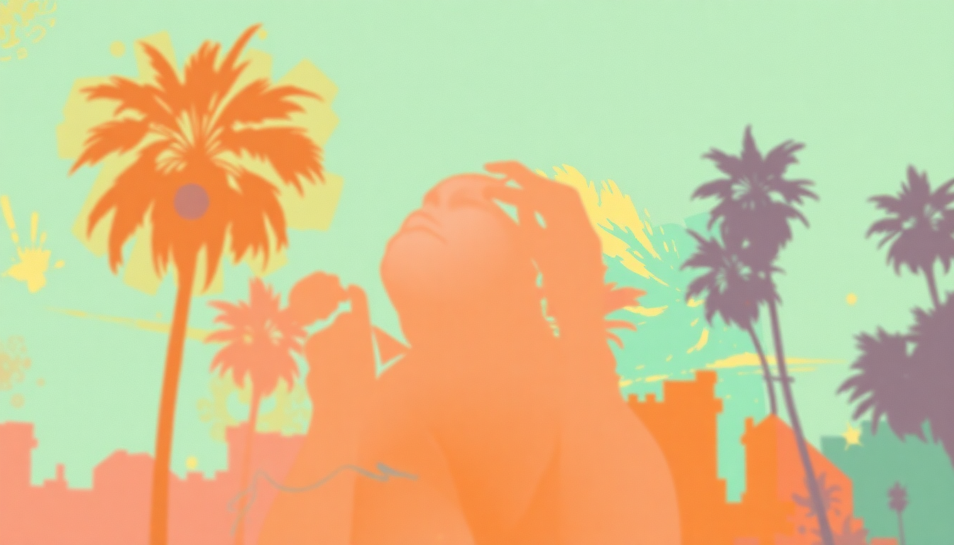 Fan-driven abstract illustration evoking the emotional arc of Hollywood Swinging by Kool and the Gang