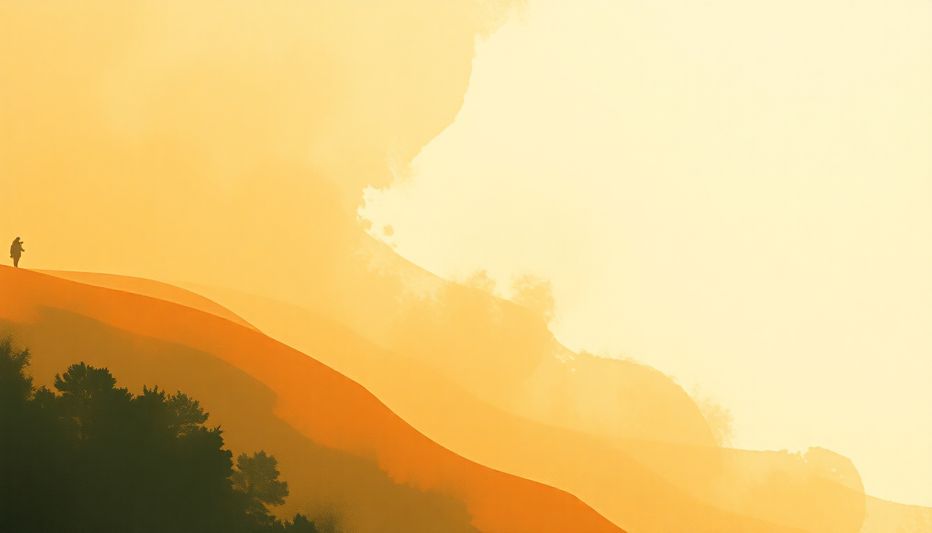 Fan-driven abstract illustration evoking the emotional arc of Impressions by Wes Montgomery