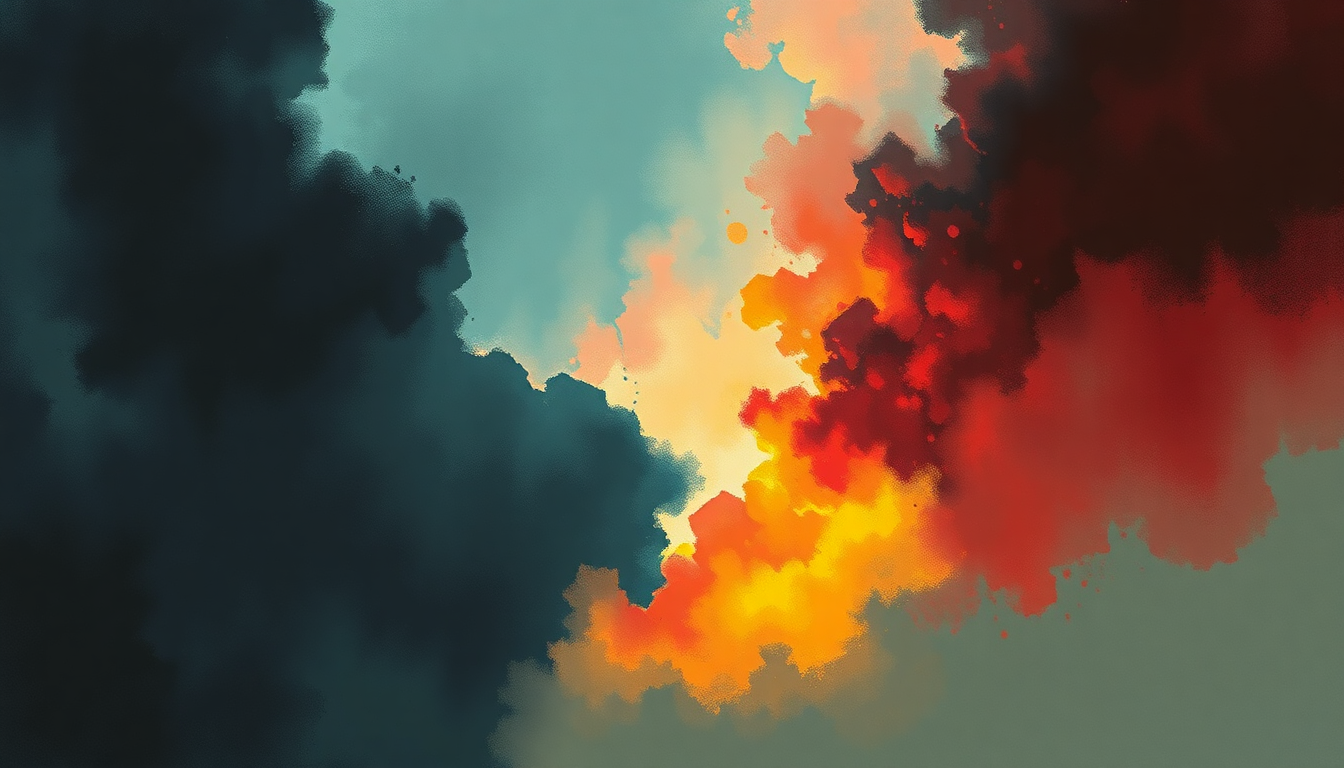 Fan-driven abstract illustration evoking the emotional arc of In a Free Land by Husker Du