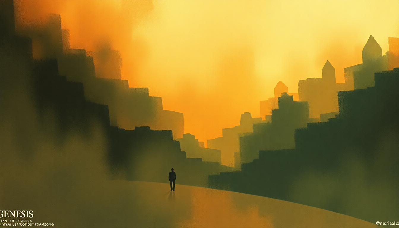 Fan-driven abstract illustration evoking the emotional arc of In the Cage by Genesis