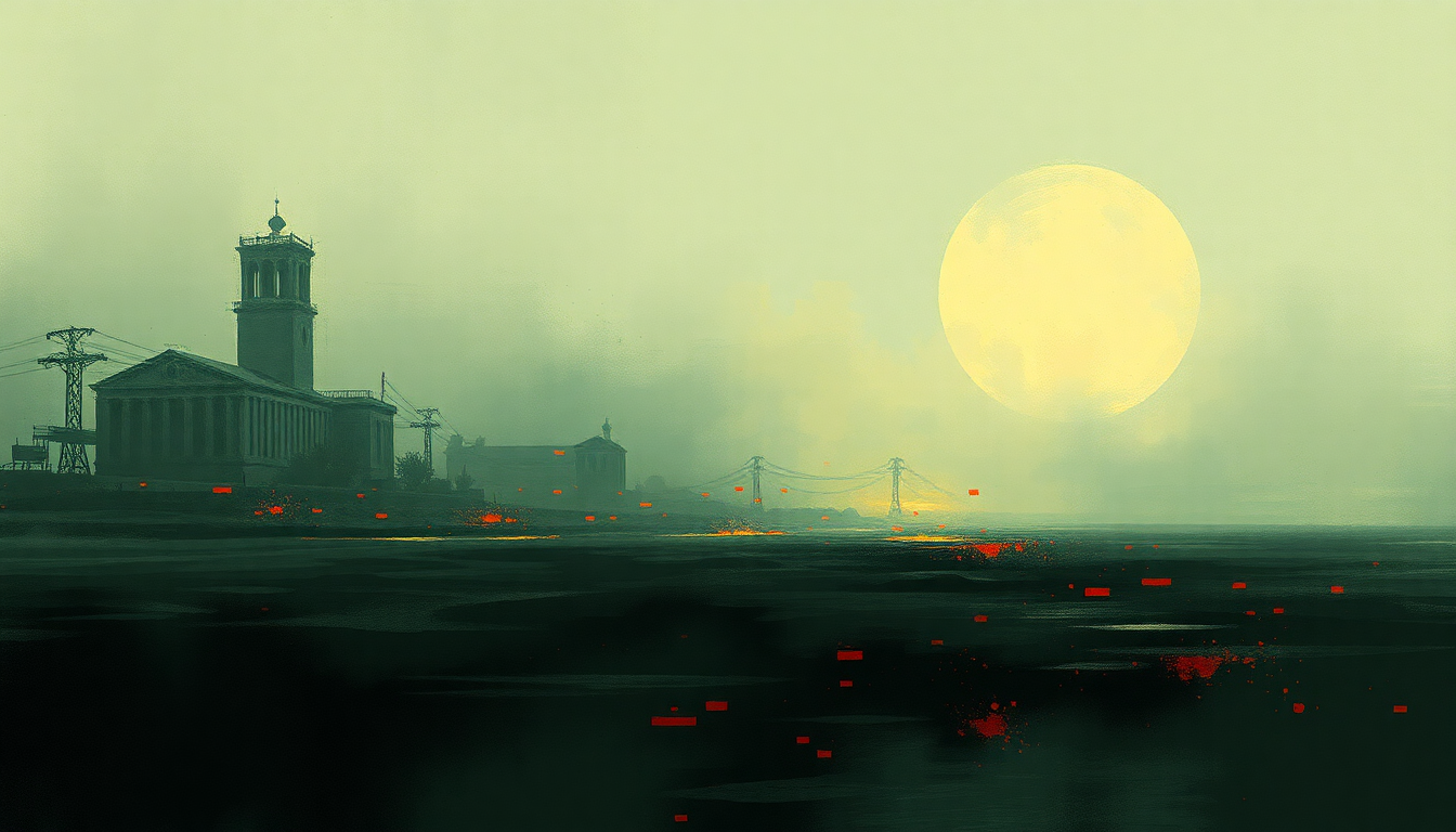 Fan-driven abstract illustration evoking the emotional arc of In the Stream of Commerce by Cave In