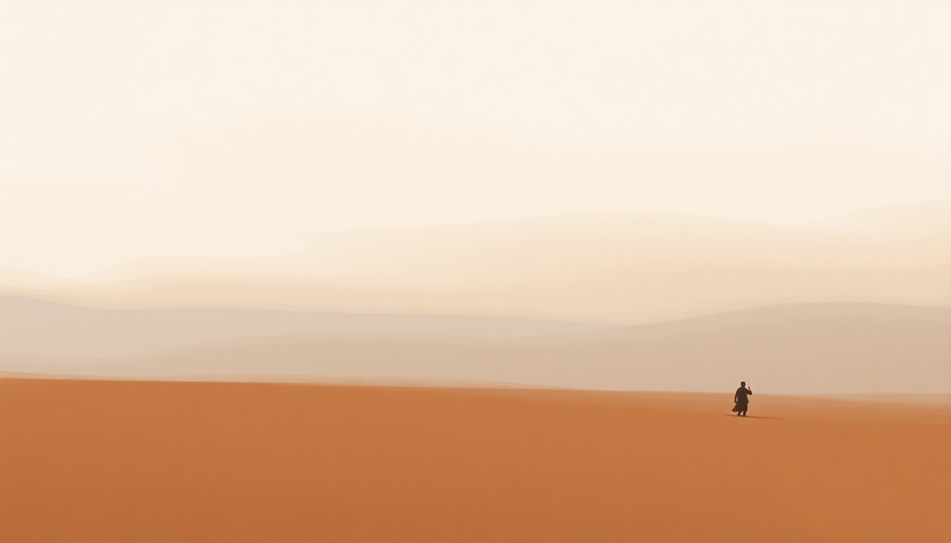 Fan-driven abstract illustration evoking the emotional arc of Iswegh Attay by Tinariwen