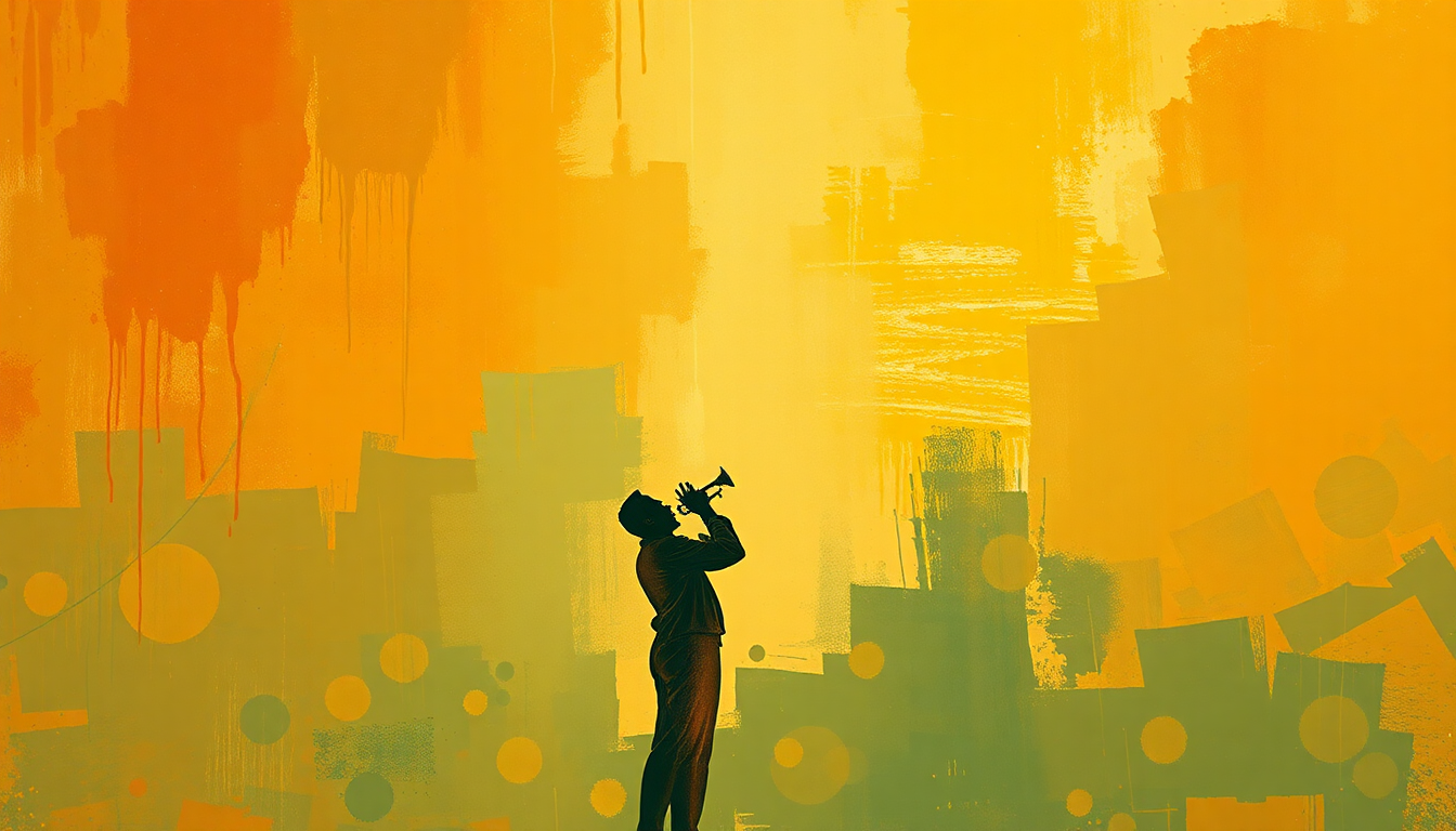 Fan-driven abstract illustration evoking the emotional arc of Jubilee by Louis Armstrong
