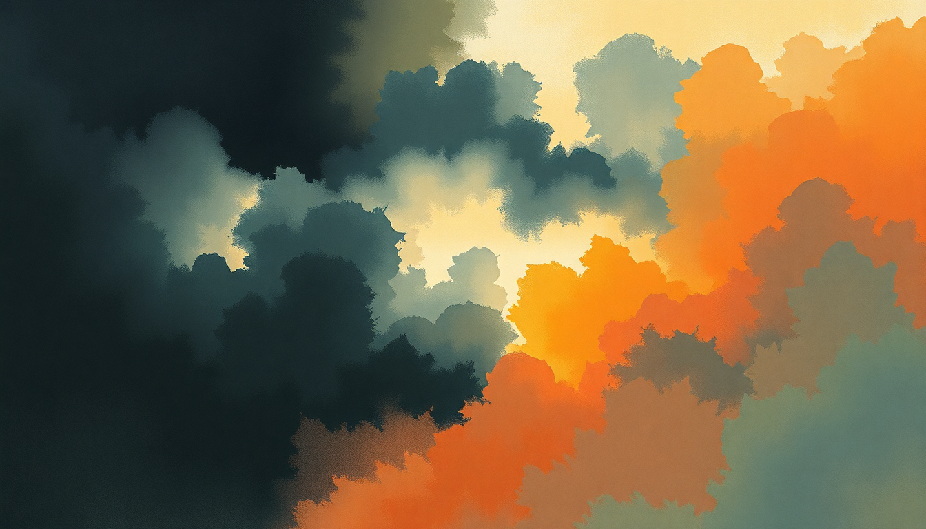 Fan-driven abstract illustration evoking the emotional arc of Jupiter by Gustav Holst