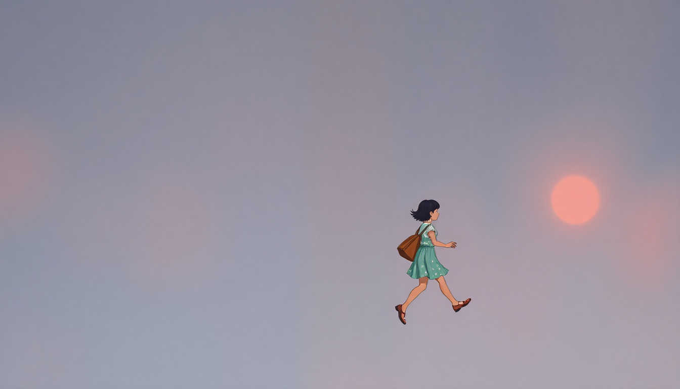 Fan-driven abstract illustration evoking the emotional arc of Kiki's Delivery Service by Joe Hisaishi