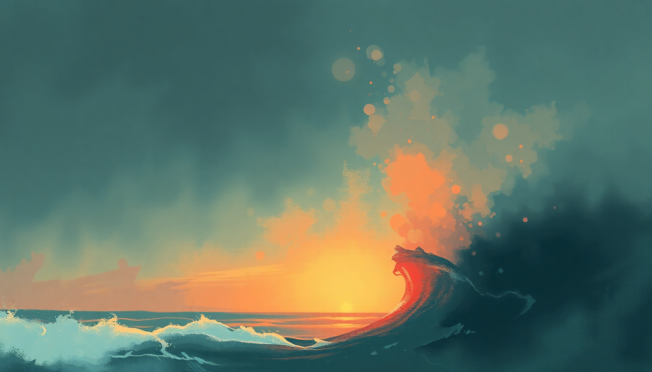 Fan-driven abstract illustration evoking the emotional arc of King of the Surf Guitar by Dick Dale