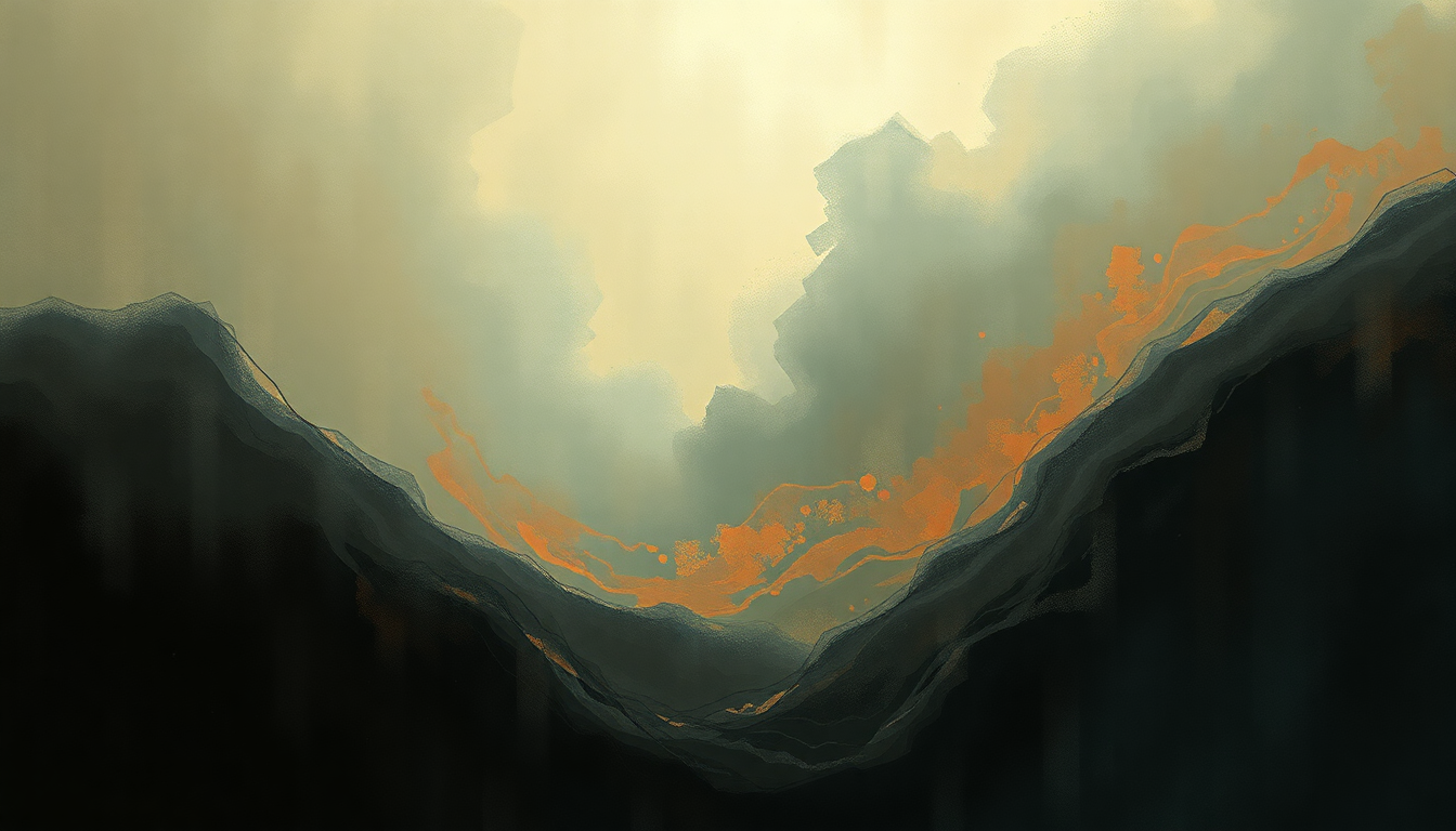 Fan-driven abstract illustration evoking the emotional arc of Knots by Gentle Giant