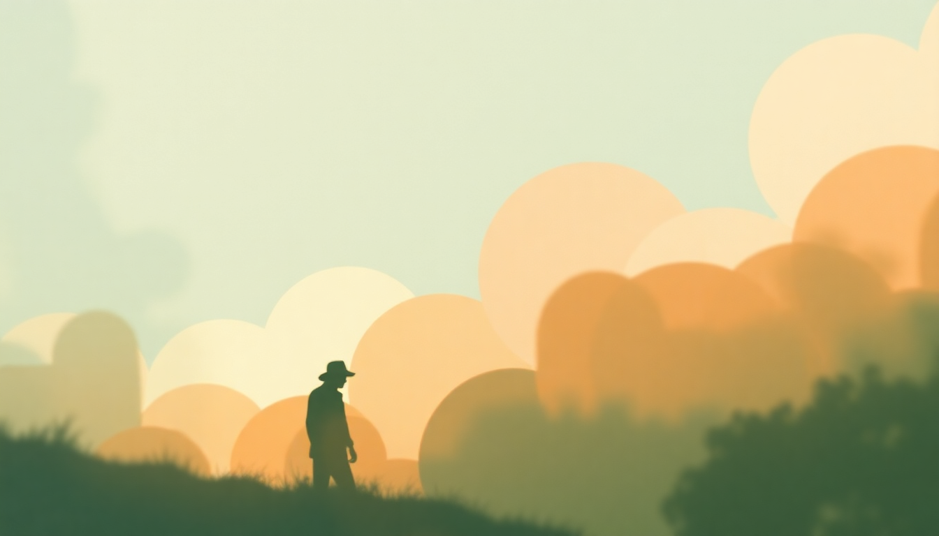 Fan-driven abstract illustration evoking the emotional arc of Lamento Sertanejo by Gilberto Gil