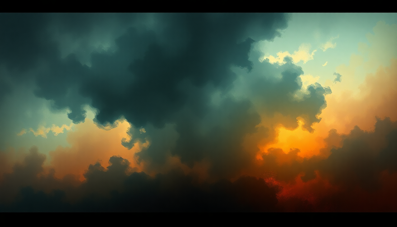 Fan-driven abstract illustration evoking the emotional arc of Land of Confusion by Disturbed