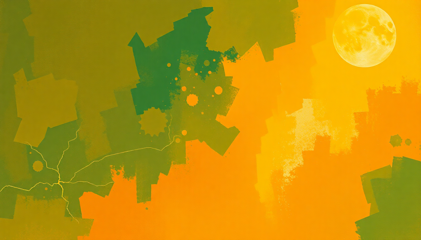 Fan-driven abstract illustration evoking the emotional arc of Languta by Hugh Masekela