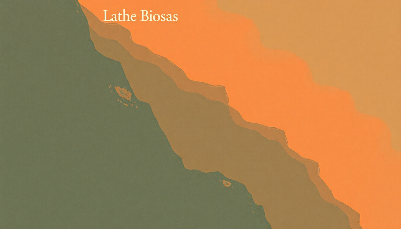 Fan-driven abstract illustration evoking the emotional arc of Lathe Biosas by Pelican