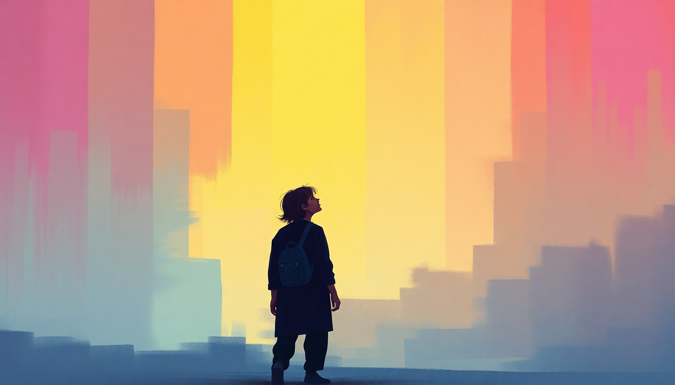 Fan-driven abstract illustration evoking the emotional arc of Look Mama by Howard Jones