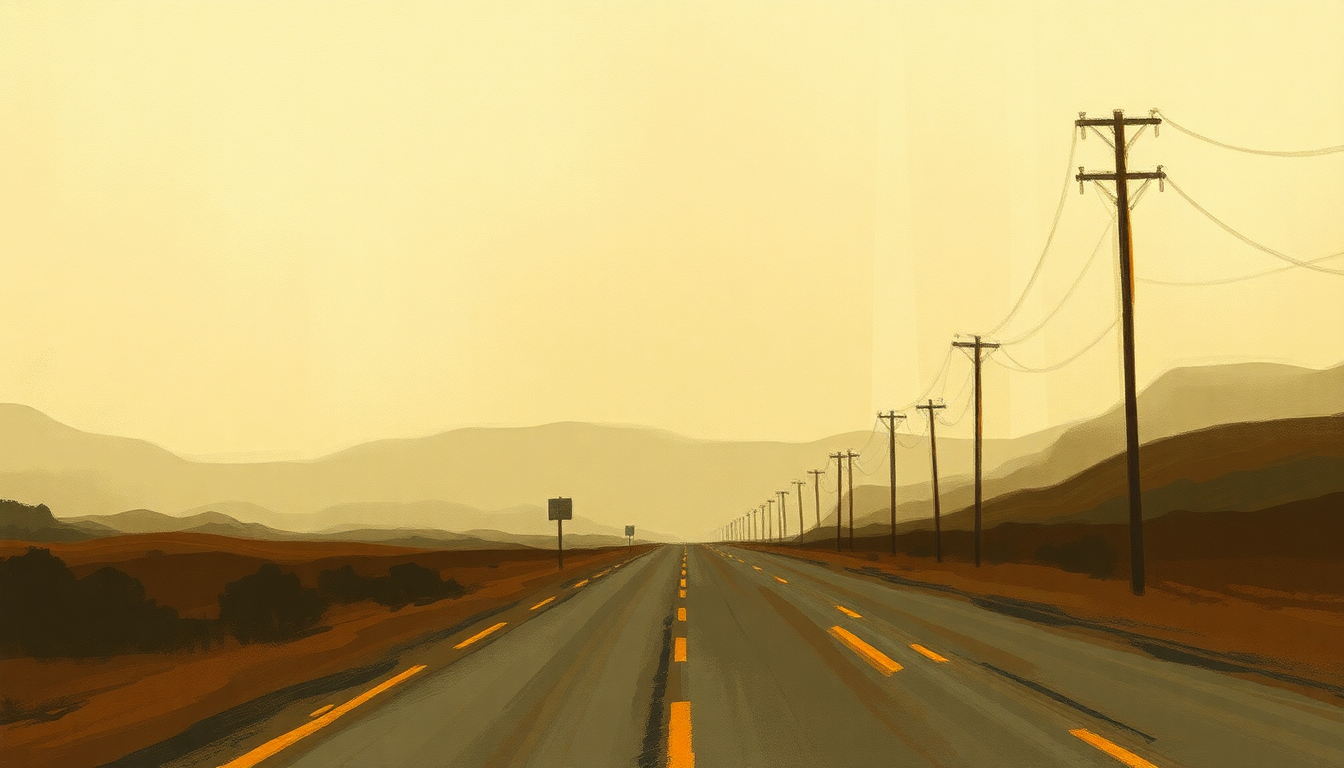 Fan-driven abstract illustration evoking the emotional arc of Lost Highway by Hank Williams