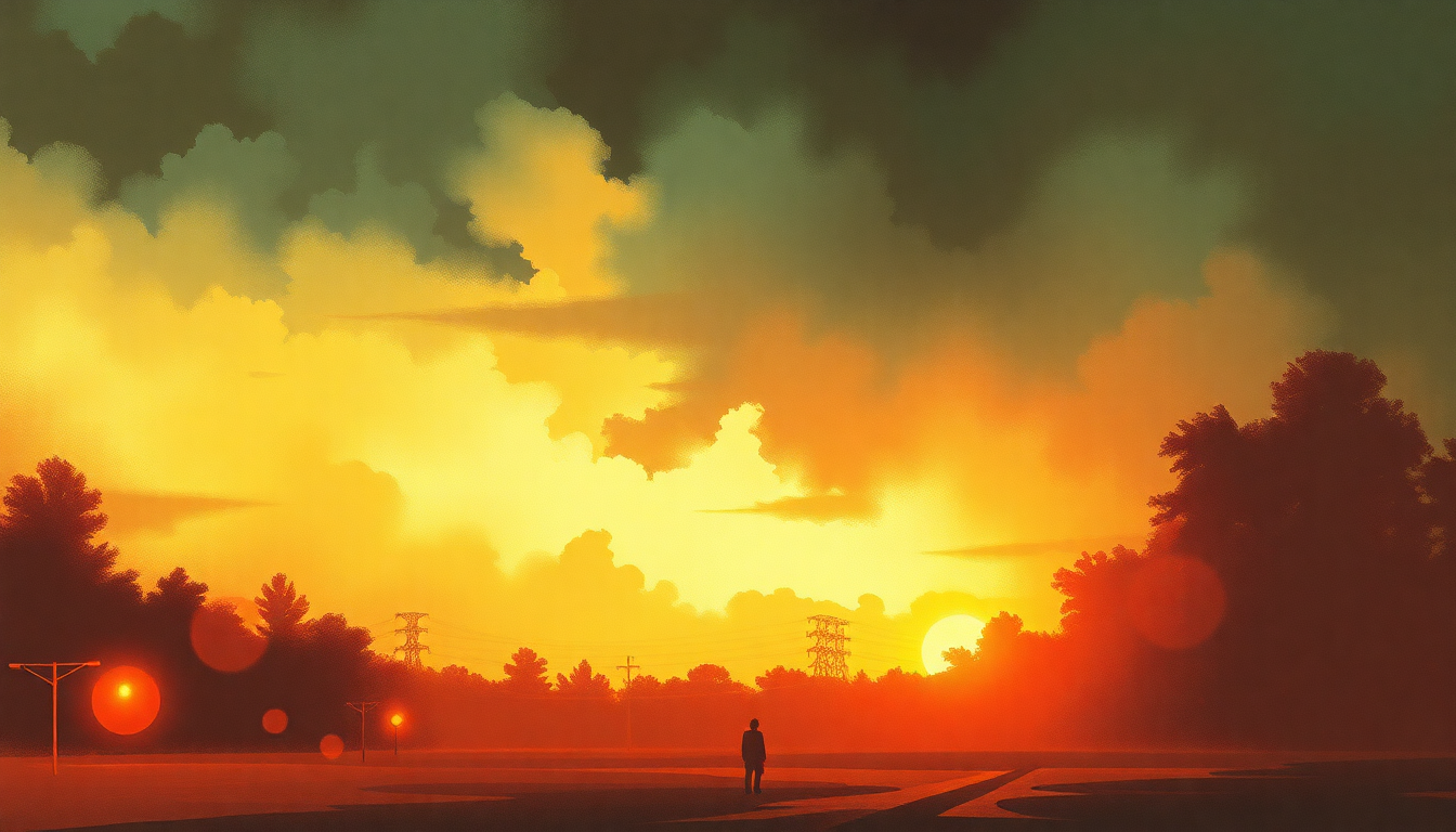 Fan-driven abstract illustration evoking the emotional arc of MacArthur Park by Donna Summer