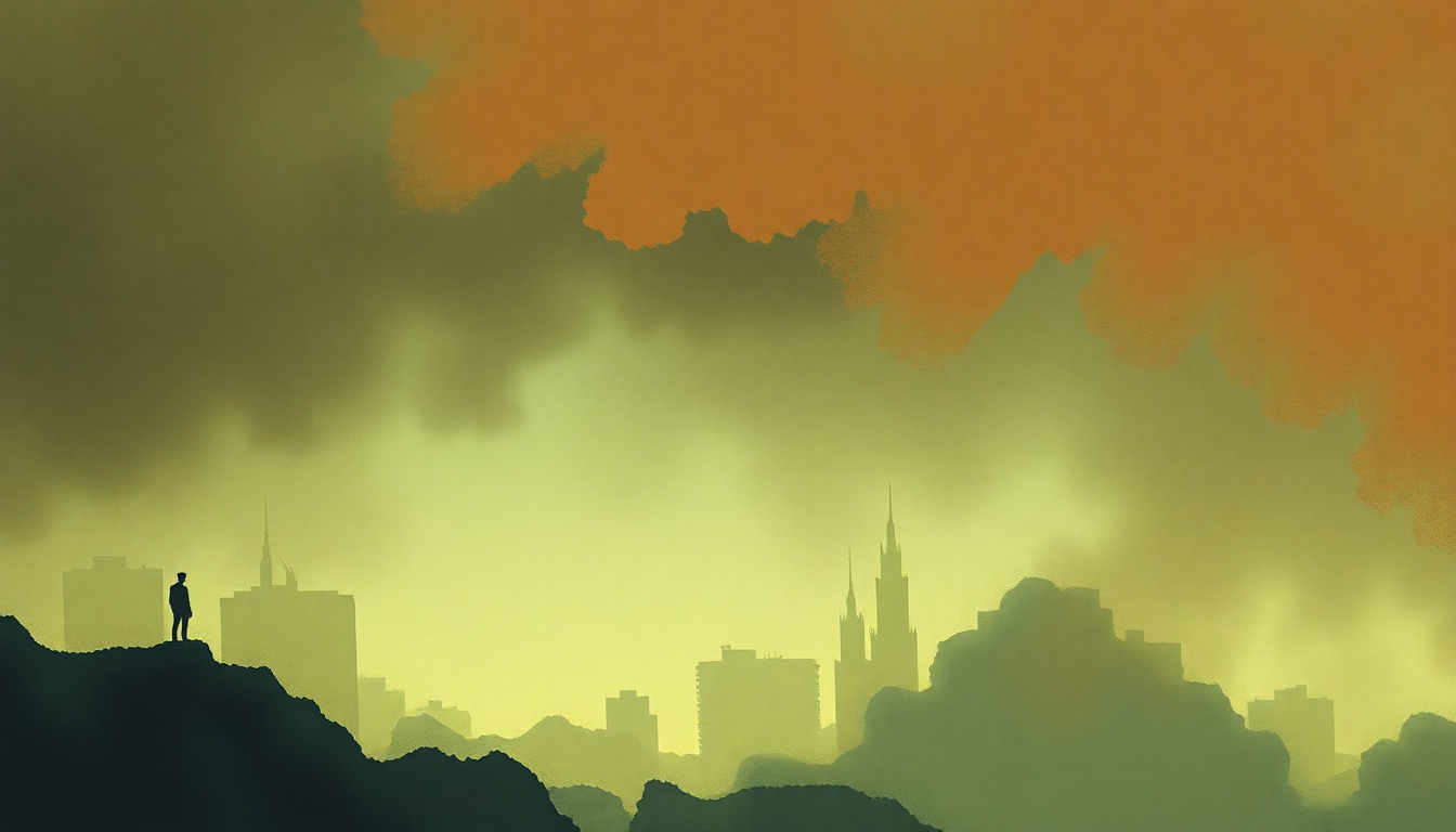 Fan-driven abstract illustration evoking the emotional arc of Man-Erg by Van der Graaf Generator