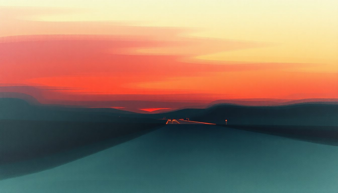 Fan-driven abstract illustration evoking the emotional arc of Mashin on the Motorway by DJ Shadow