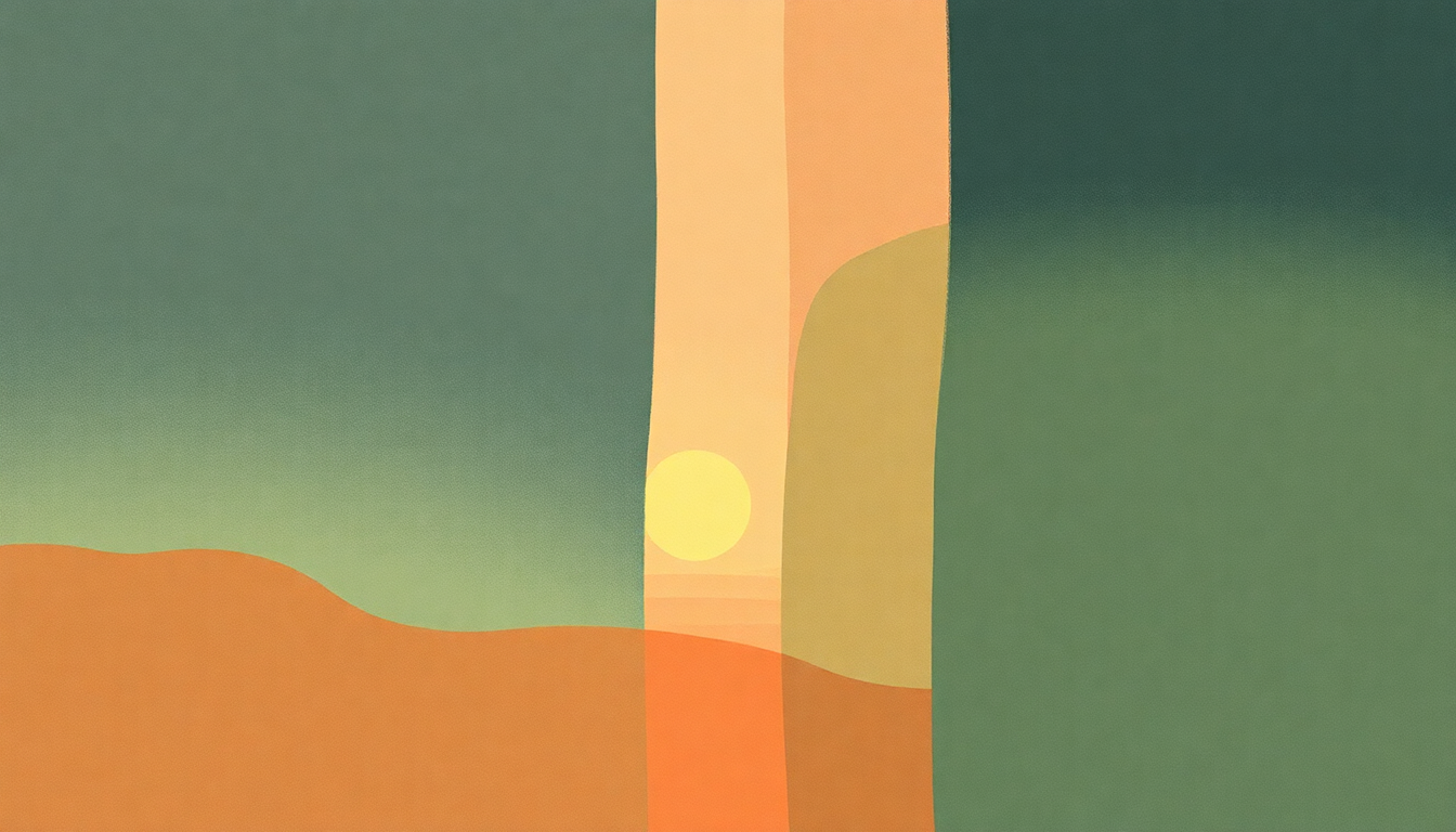 Fan-driven abstract illustration evoking the emotional arc of Mearcstapa by Fleet Foxes