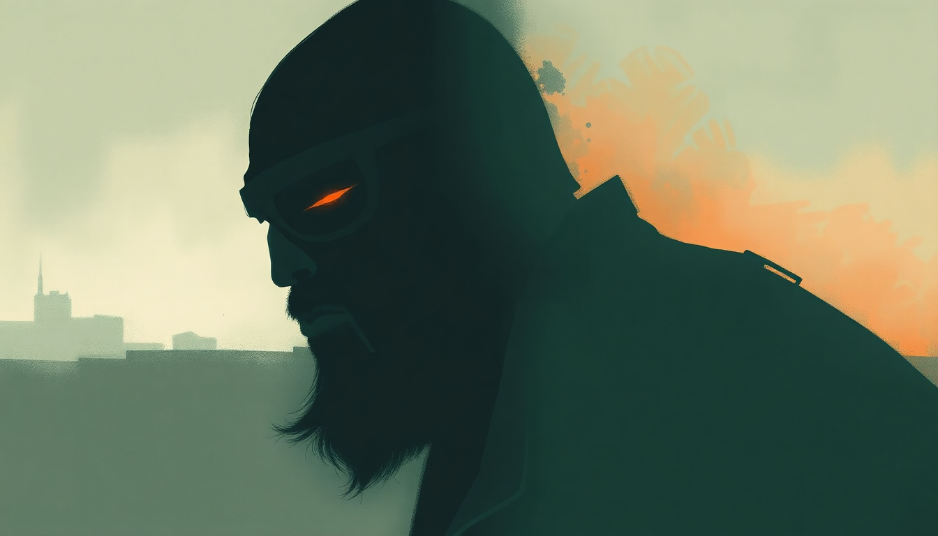 Fan-driven abstract illustration evoking the emotional arc of Meat Grinder by MF DOOM