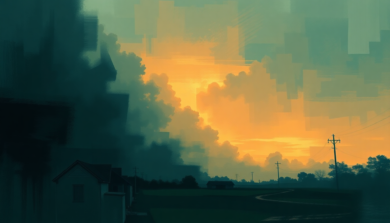 Fan-driven abstract illustration evoking the emotional arc of Model Village by Idles