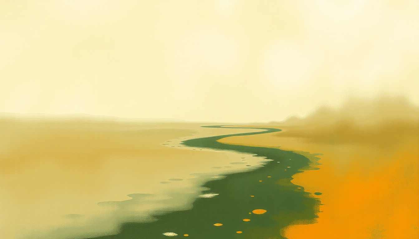 Fan-driven abstract illustration evoking the emotional arc of My Dirty Stream by Pete Seeger