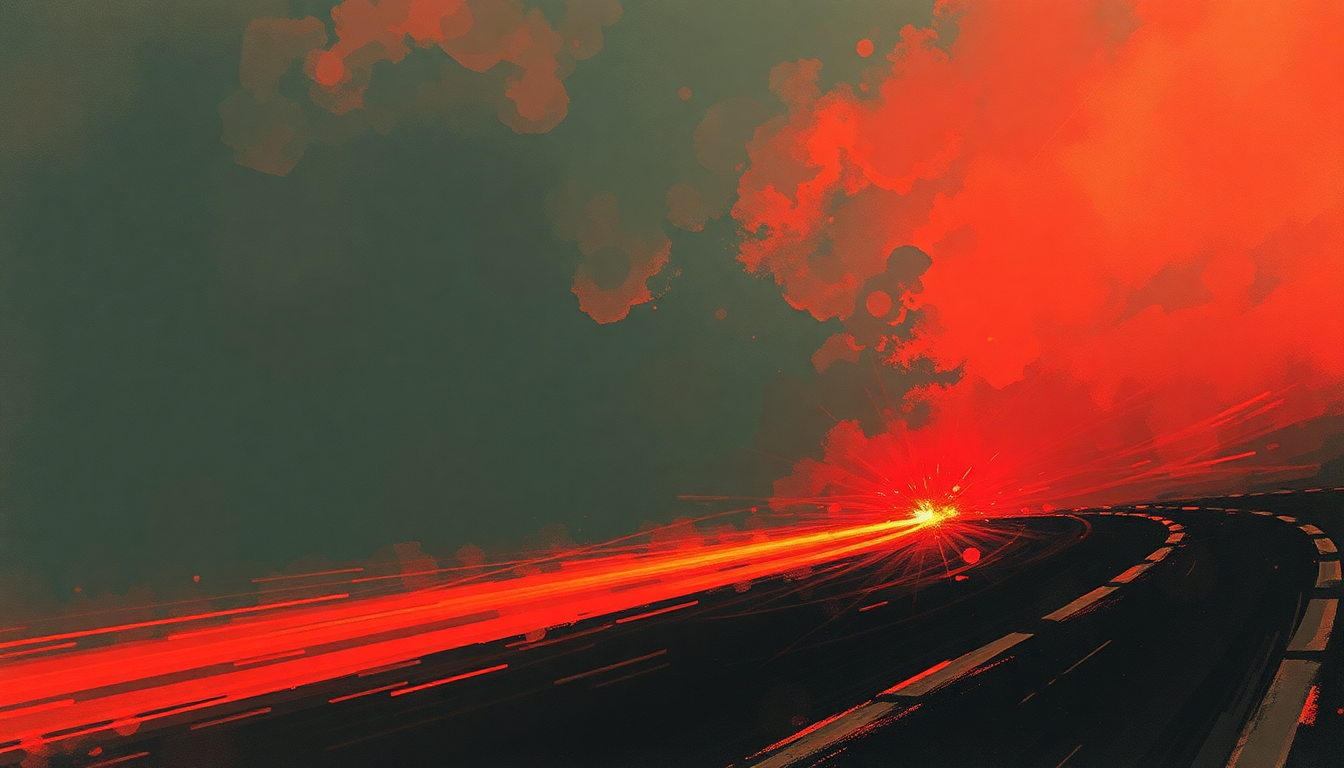 Fan-driven abstract illustration evoking the emotional arc of My Red Hot Car by Squarepusher