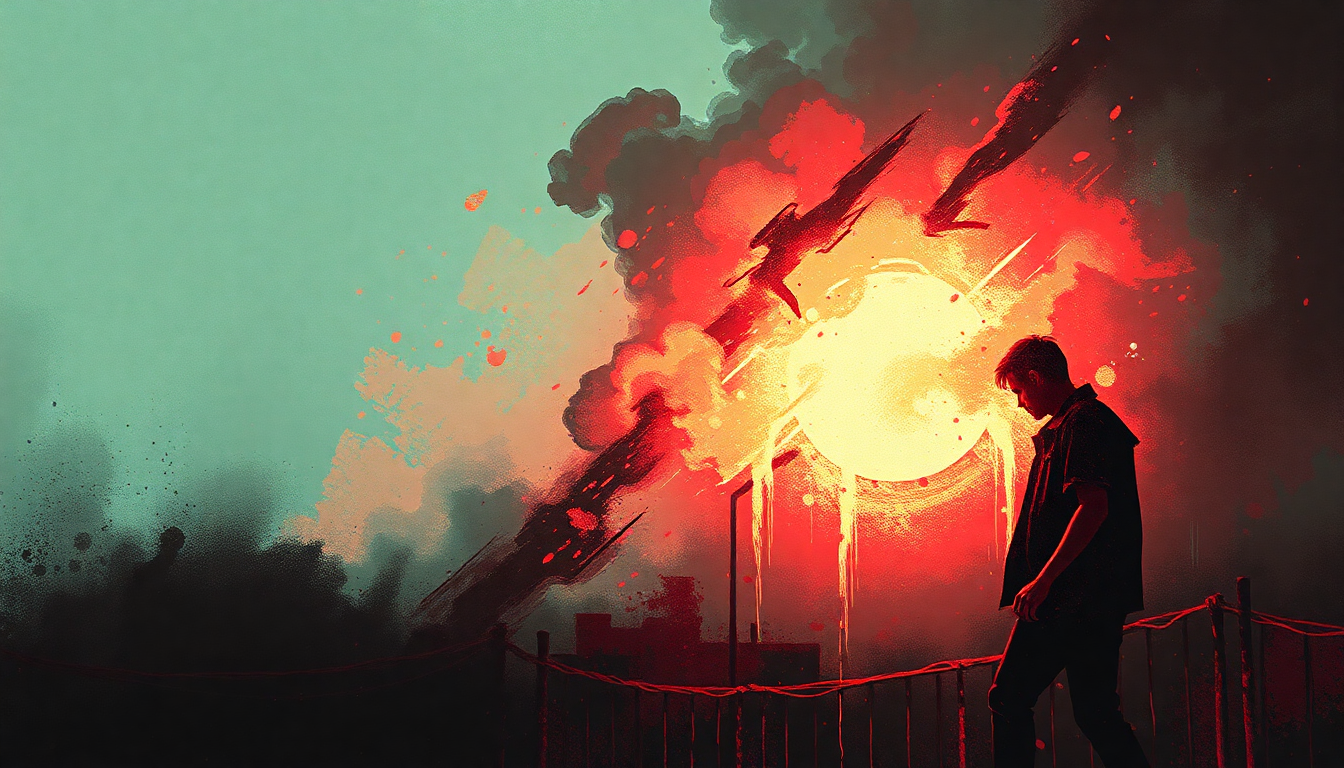 Fan-driven abstract illustration evoking the emotional arc of Nazi Punks Fuck Off by Dead Kennedys