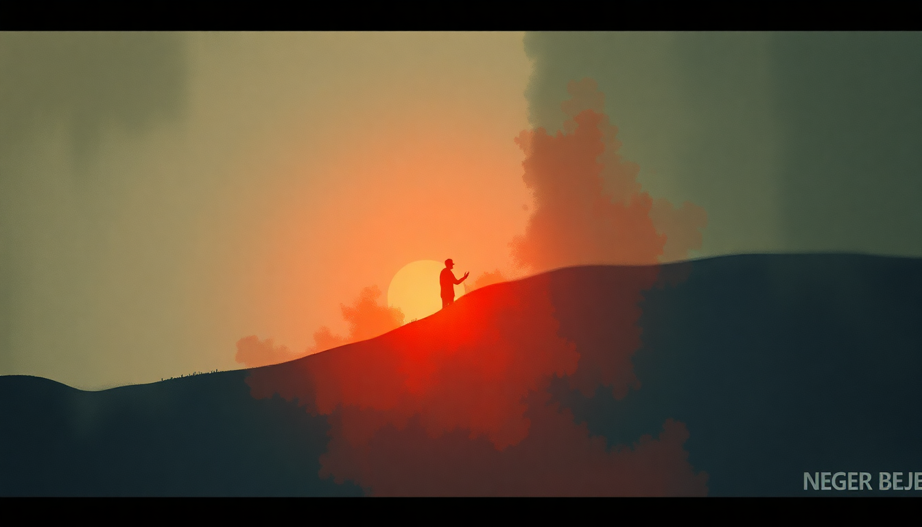 Fan-driven abstract illustration evoking the emotional arc of Neger Beje by Mahmoud Ahmed