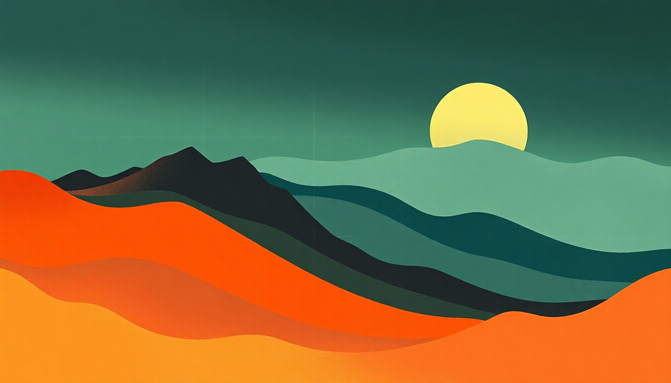 Fan-driven abstract illustration evoking the emotional arc of New Lands by Justice