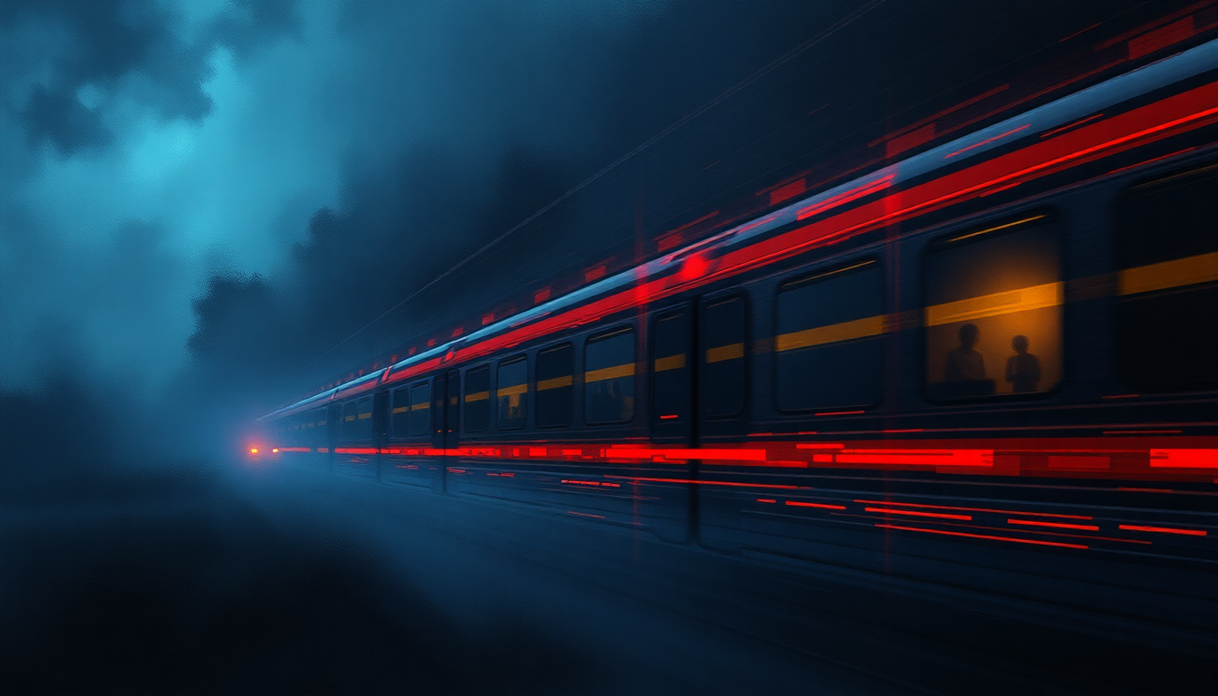 Fan-driven abstract illustration evoking the emotional arc of Night Train by Guns N' Roses