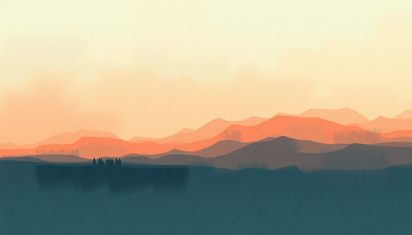 Fan-driven abstract illustration evoking the emotional arc of No More Rain by Angie Stone