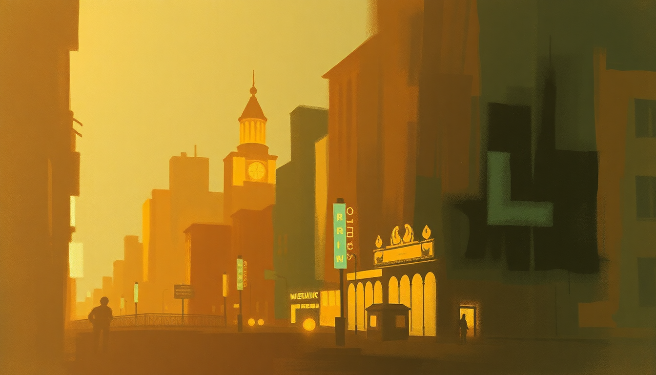 Fan-driven abstract illustration evoking the emotional arc of Nostalgia in Times Square by Charles Mingus