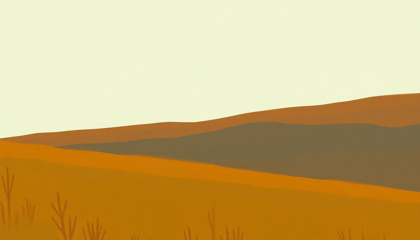 Fan-driven abstract illustration evoking the emotional arc of Oklahoma Hills by Woody Guthrie