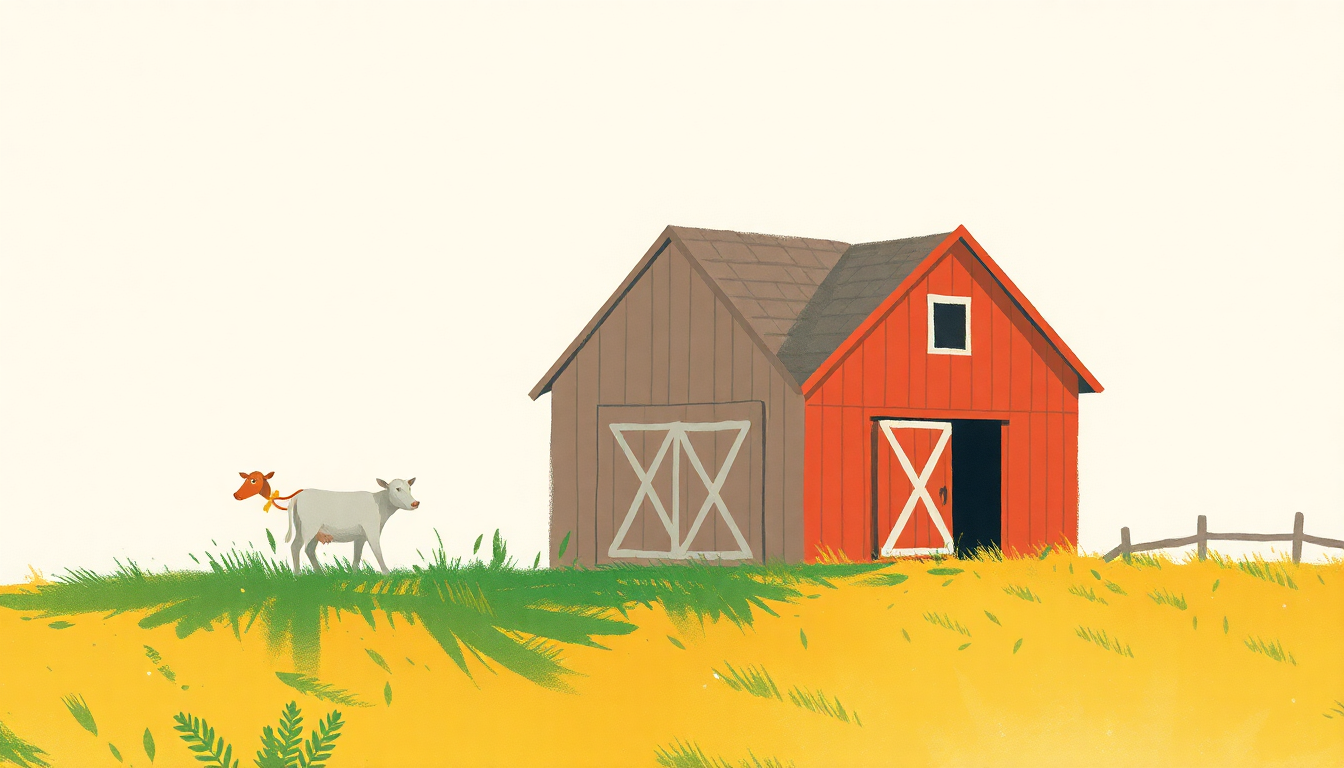 Fan-driven abstract illustration evoking the emotional arc of Old MacDonald Had a Farm by Traditional