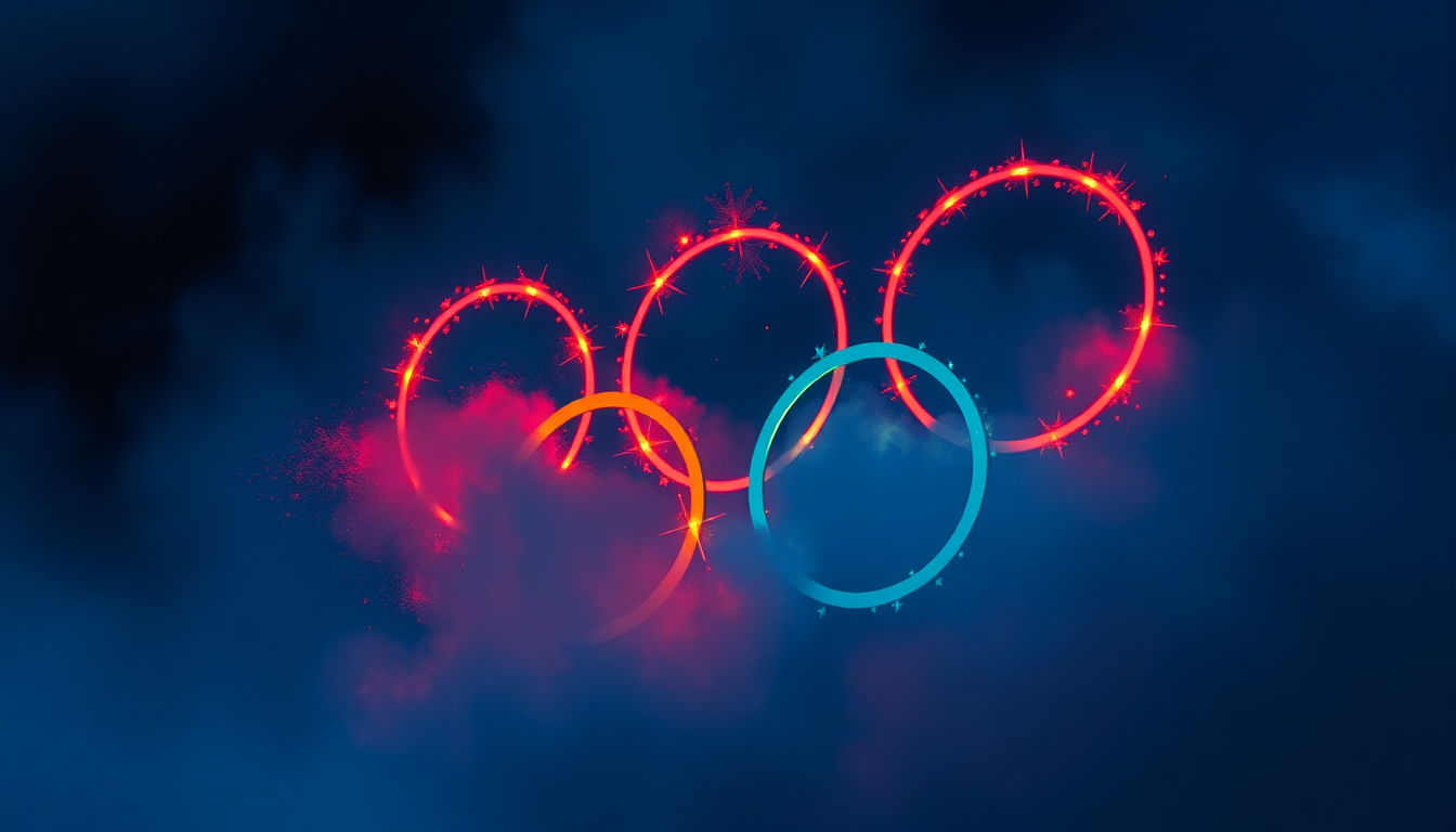 Fan-driven abstract illustration evoking the emotional arc of Olympic Fanfare and Theme by John Williams