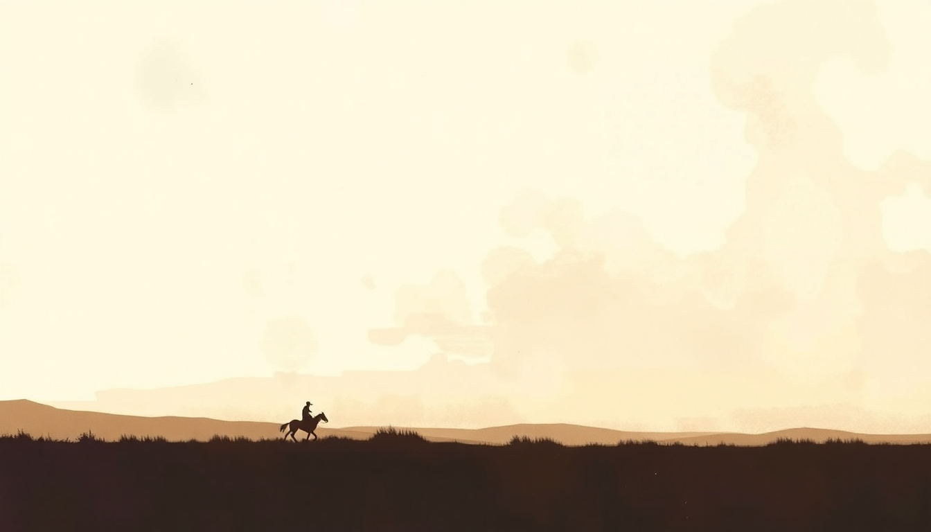 Fan-driven abstract illustration evoking the emotional arc of Once Upon a Time in the West by Dire Straits