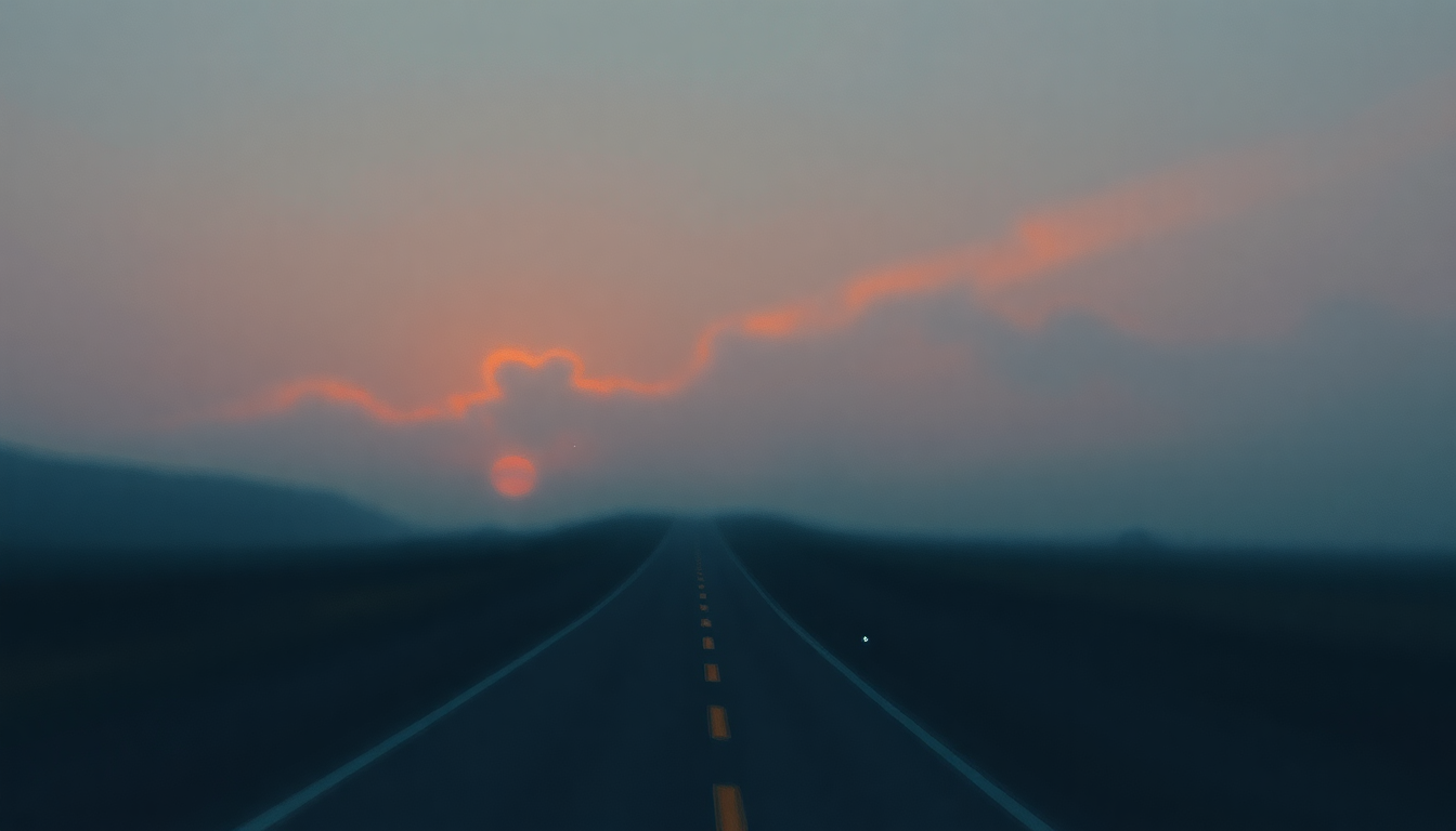 Fan-driven abstract illustration evoking the emotional arc of One Road More by Butch Hancock