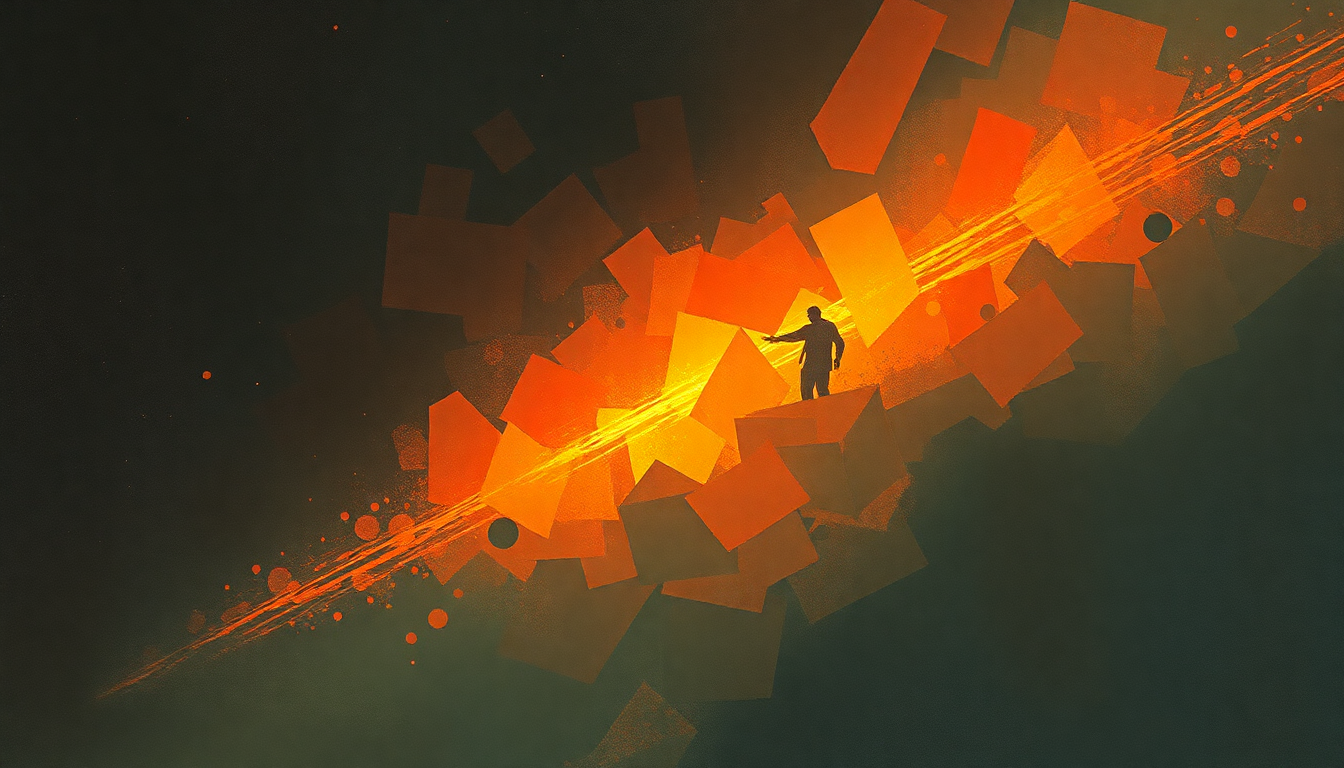 Fan-driven abstract illustration evoking the emotional arc of Out of Space by The Prodigy