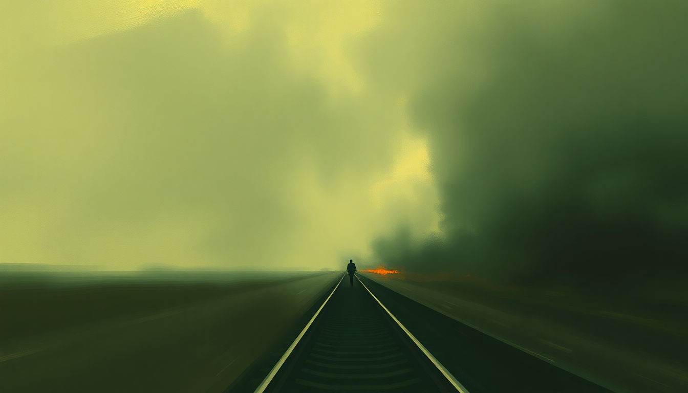 Fan-driven abstract illustration evoking the emotional arc of Out of the Races and onto the Tracks by The Rapture