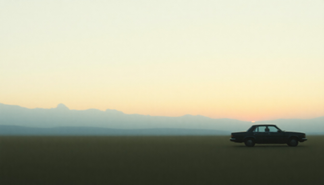 Fan-driven abstract illustration evoking the emotional arc of Pagan Angel and a Borrowed Car by Iron and Wine