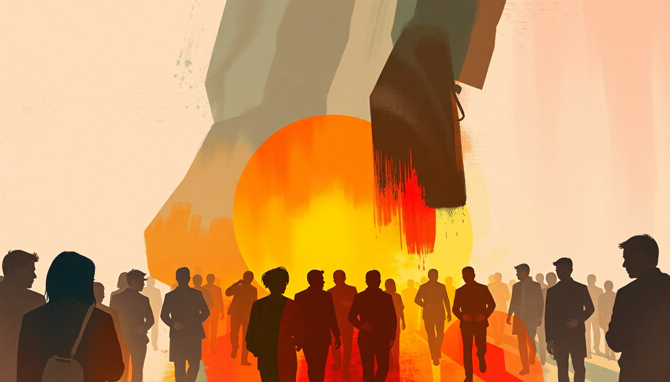 Fan-driven abstract illustration evoking the emotional arc of Parade by Justice