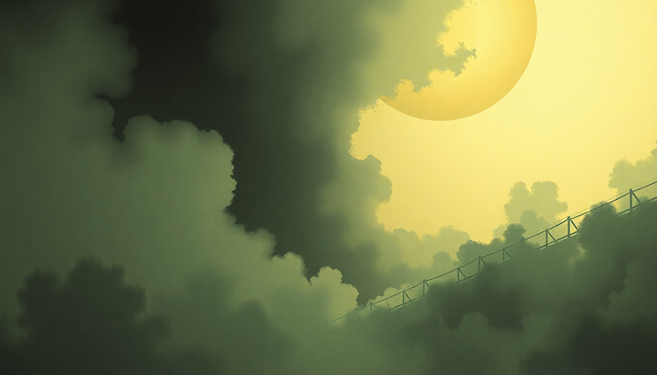 Fan-driven abstract illustration evoking the emotional arc of Pioneers Over C by Van der Graaf Generator